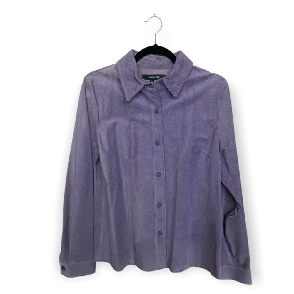 Bushwacker Purple Leather Button Down Blouse Women’s Size L